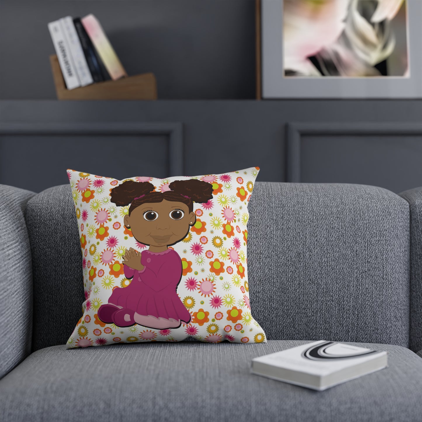 Black Girl Afro Puffs Square Pillow