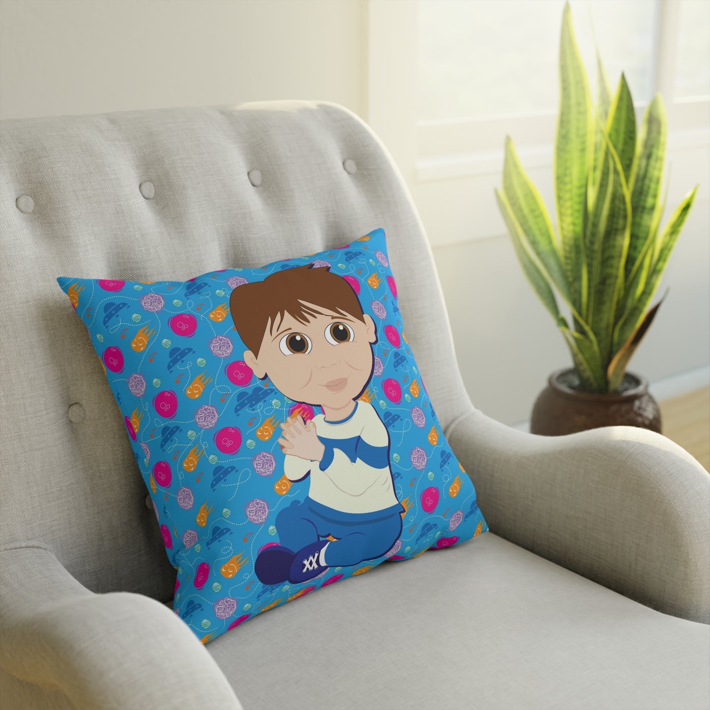 Dark Hair Boy Square Cushion