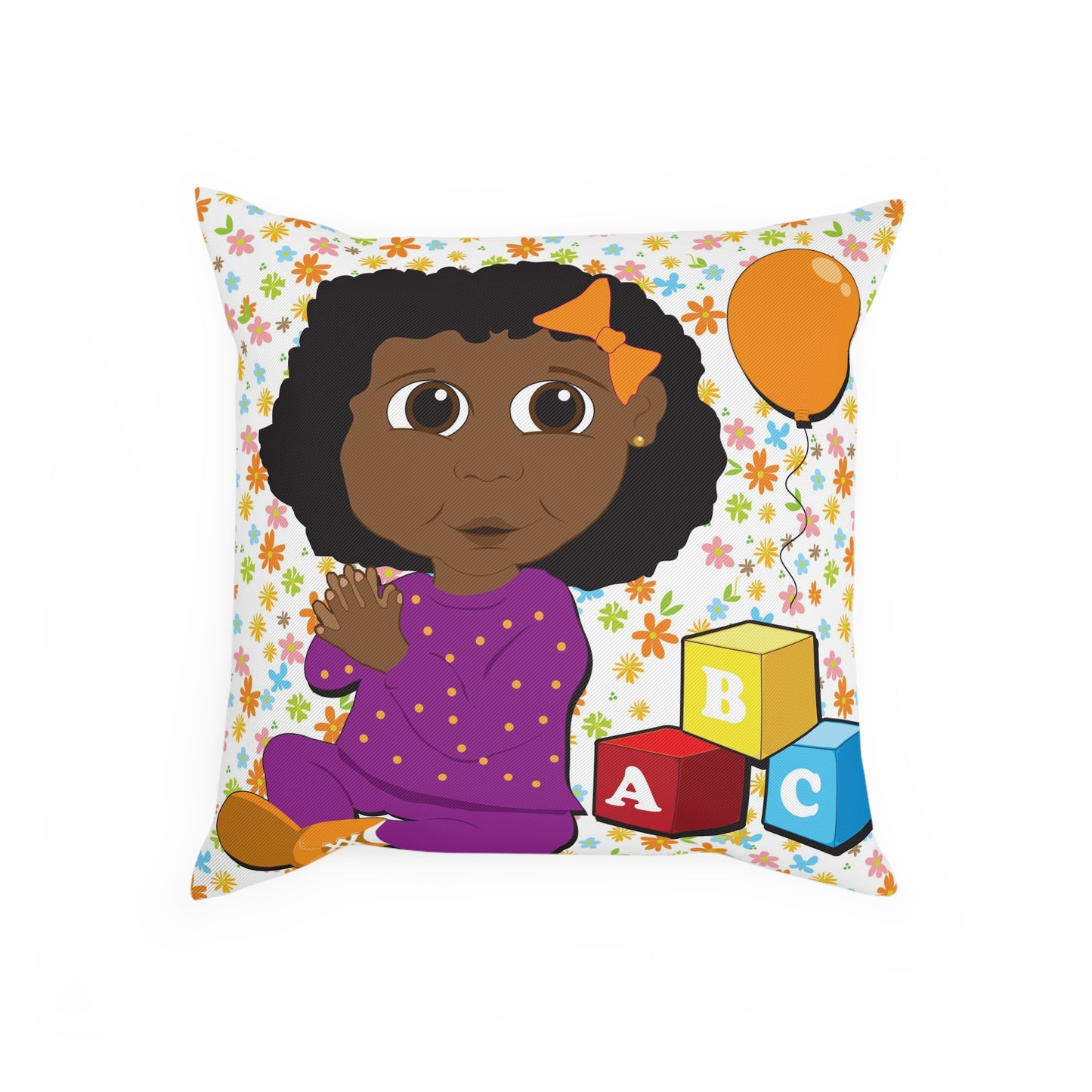 Black Girl with Orange Balloon Square Pillow