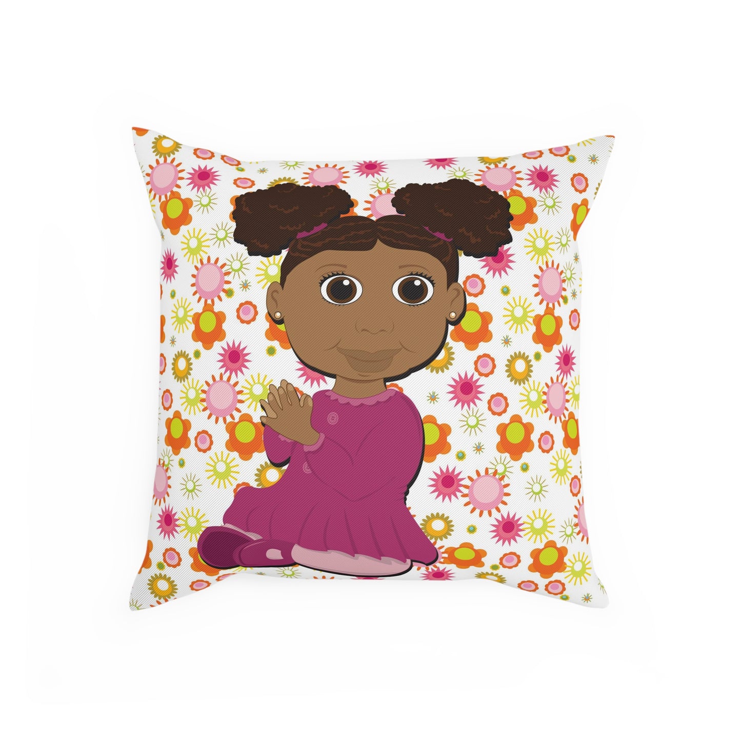 Black Girl Afro Puffs Square Pillow