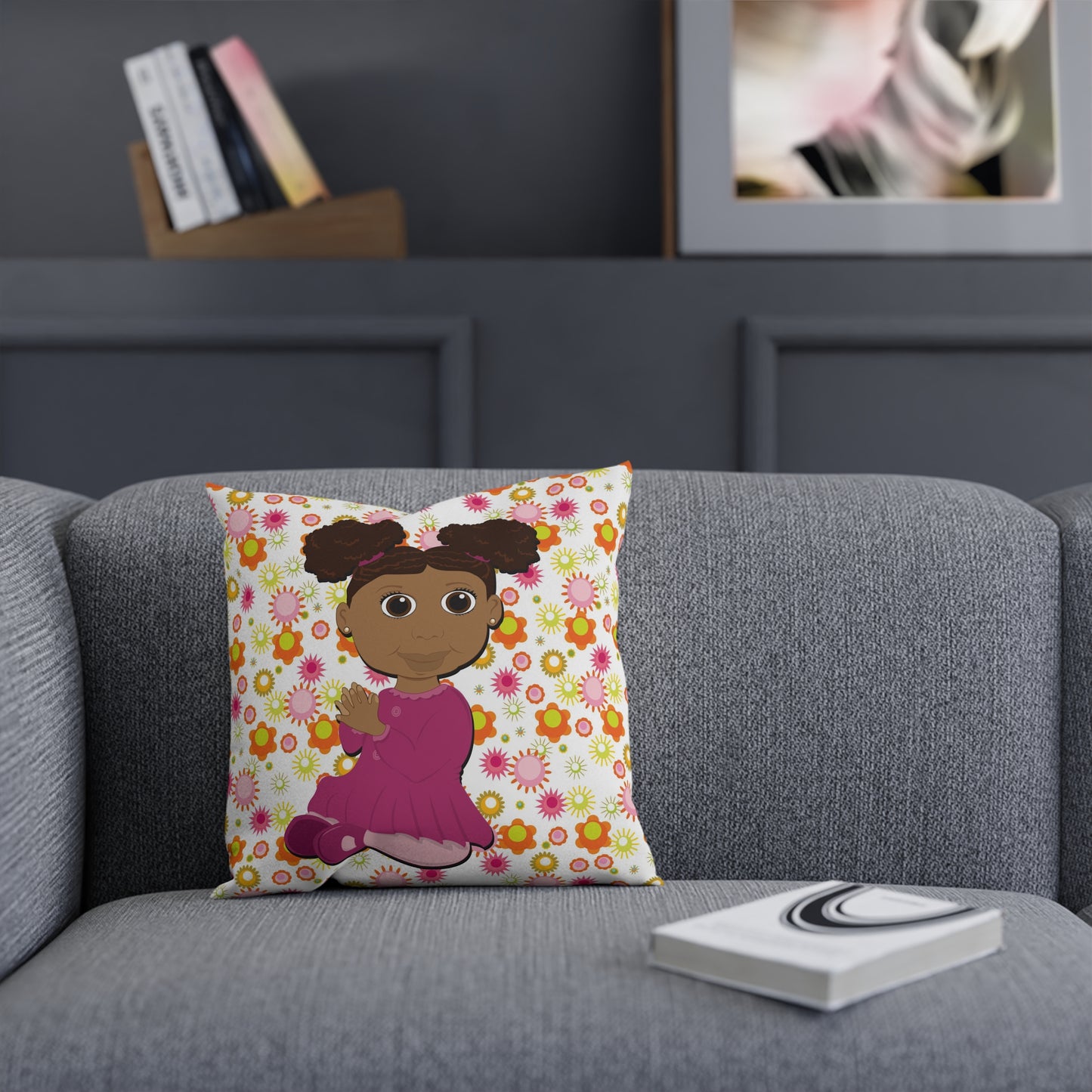 Black Girl Afro Puffs Square Cushion