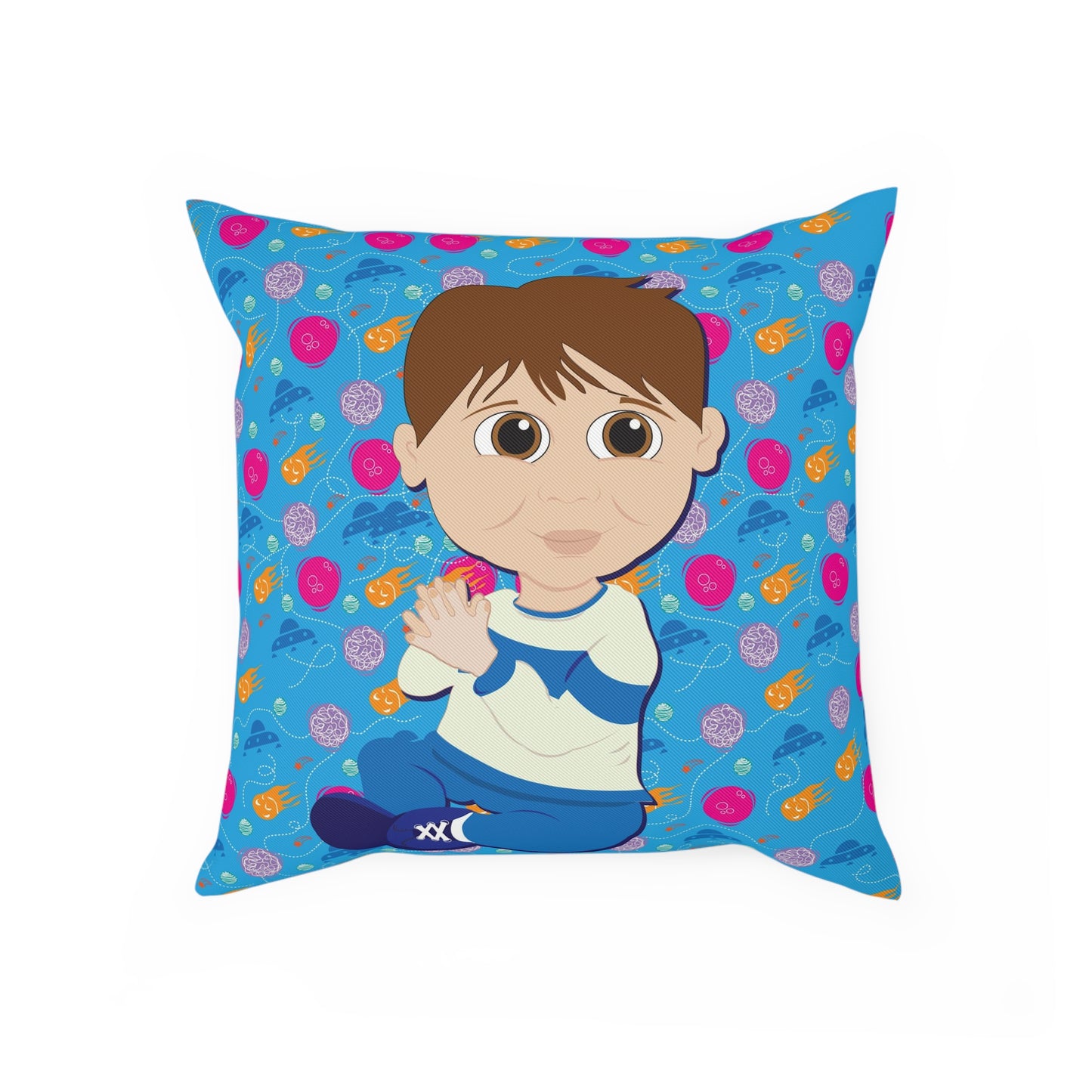 Dark Hair Boy Square Cushion