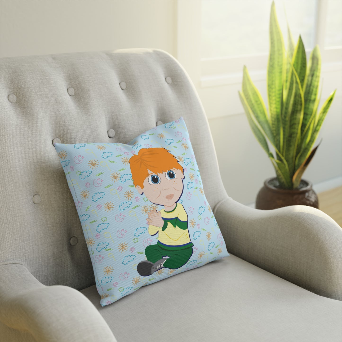 Red Hair Boy Square Cushion