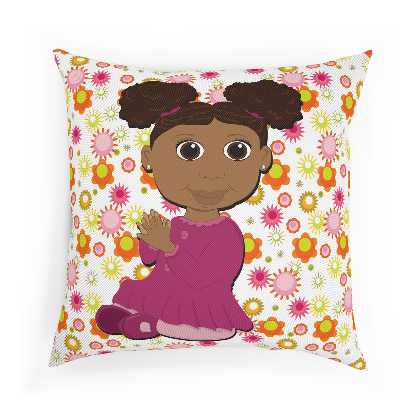 Black Girl Afro Puffs Square Cushion