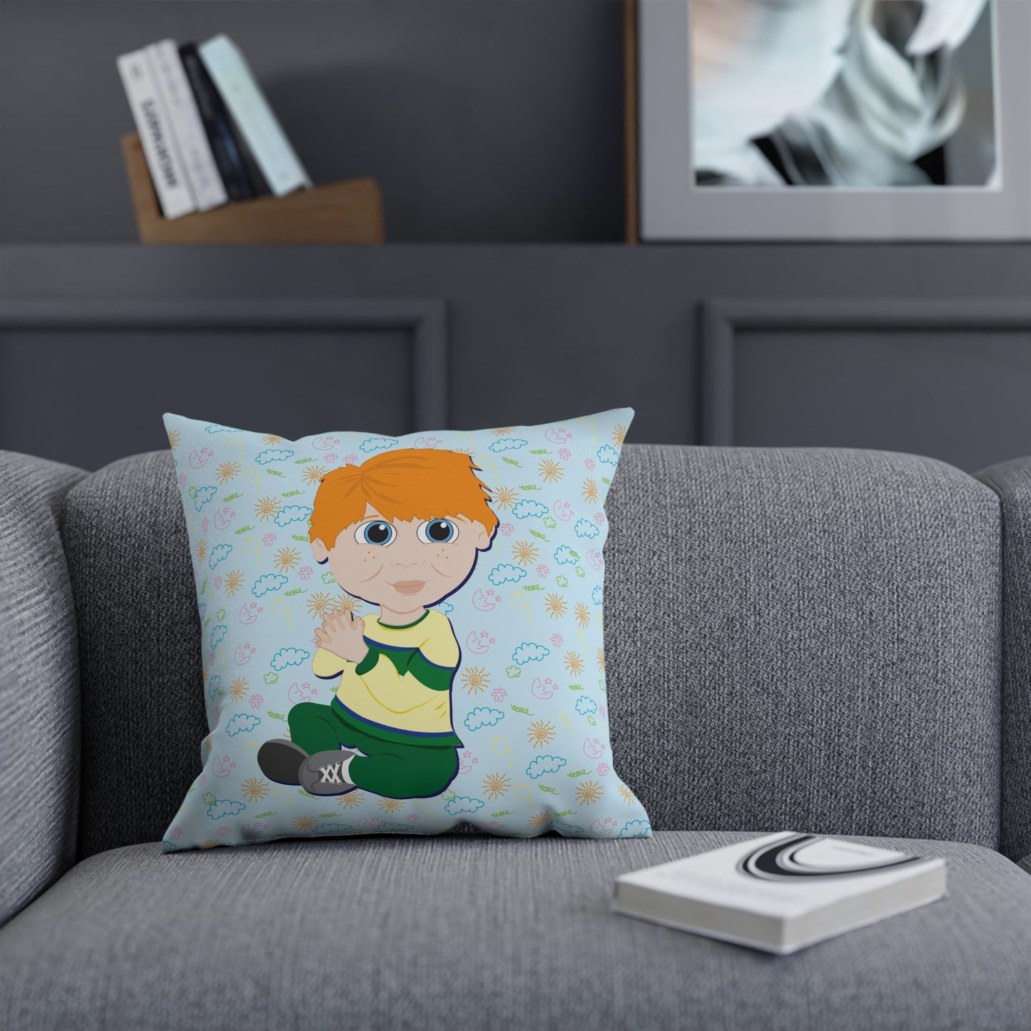 Red Hair Boy Square Cushion