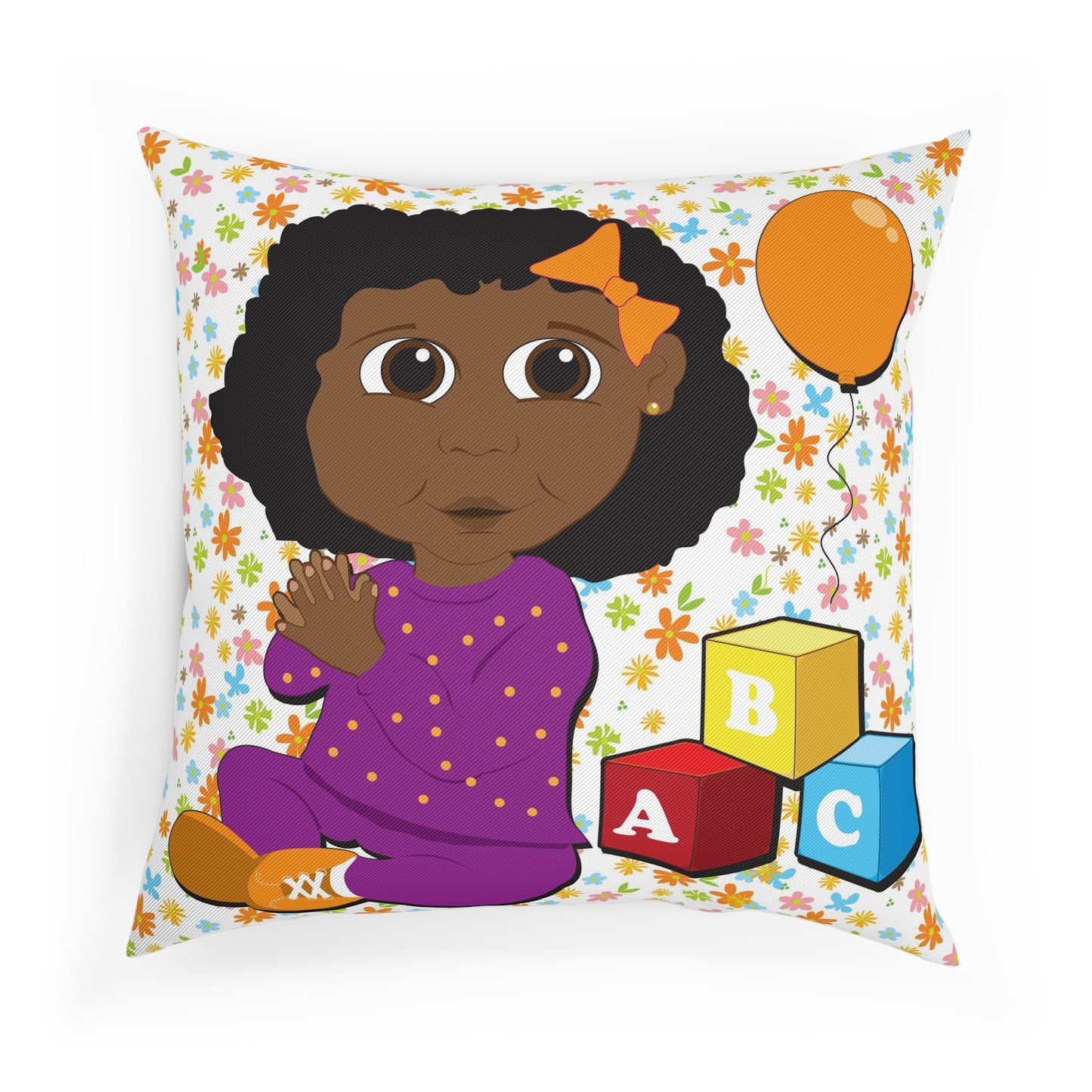 Black Girl with Orange Balloon Square Pillow