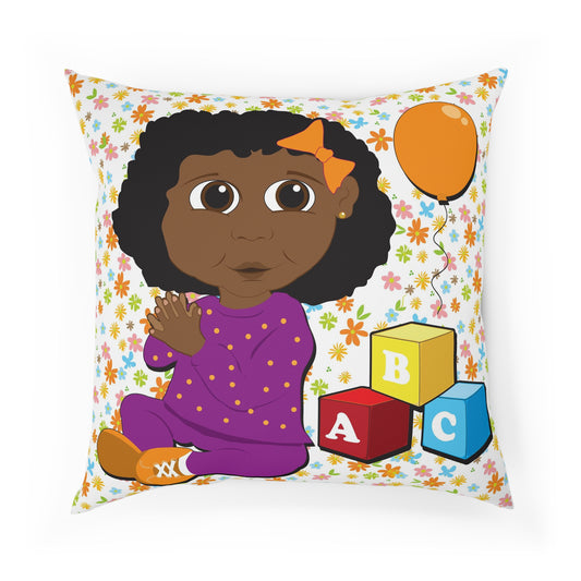 Black Girl with Orange Balloon Square Pillow