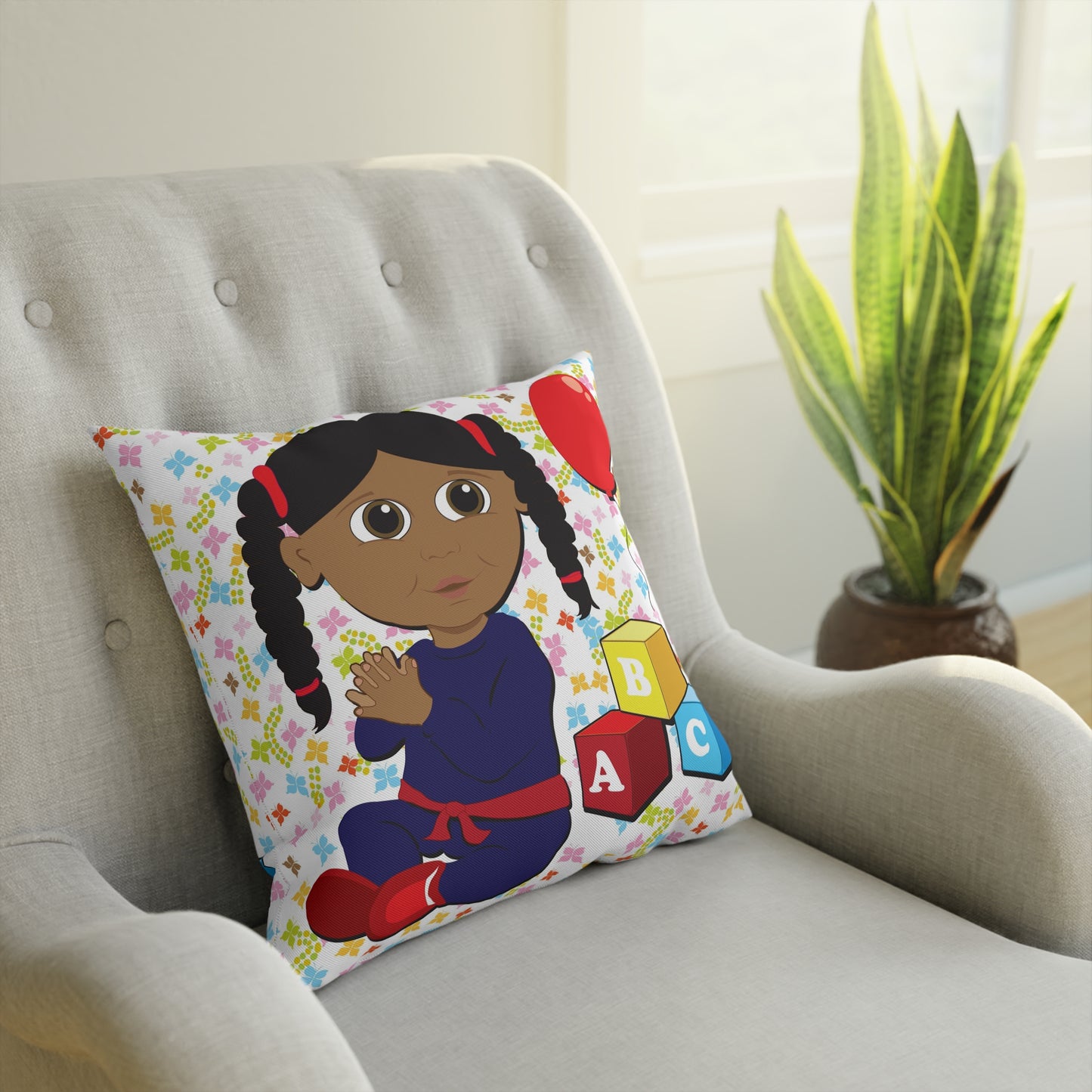 Ponytail Black Girl Square Cushion