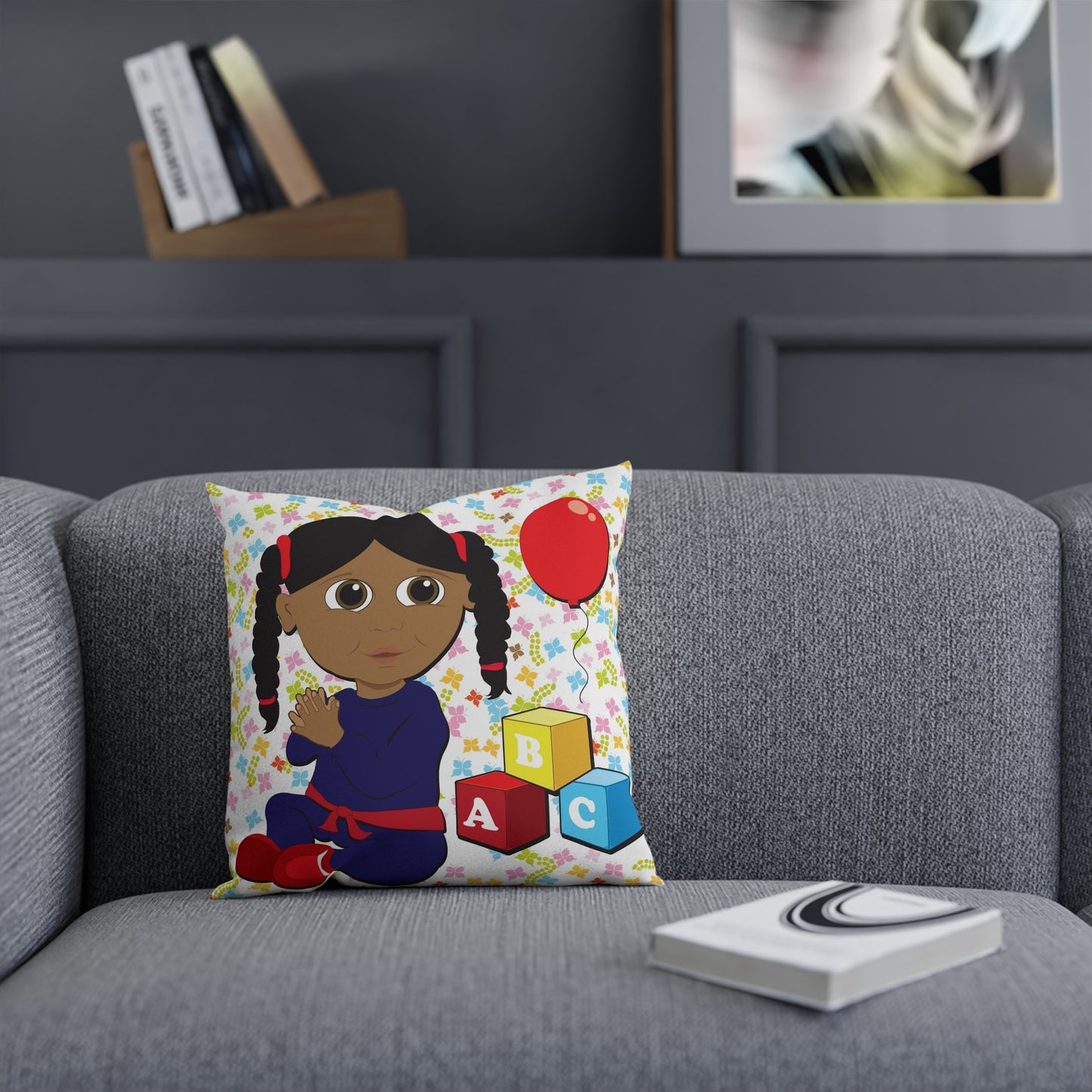 Ponytail Black Girl Square Cushion