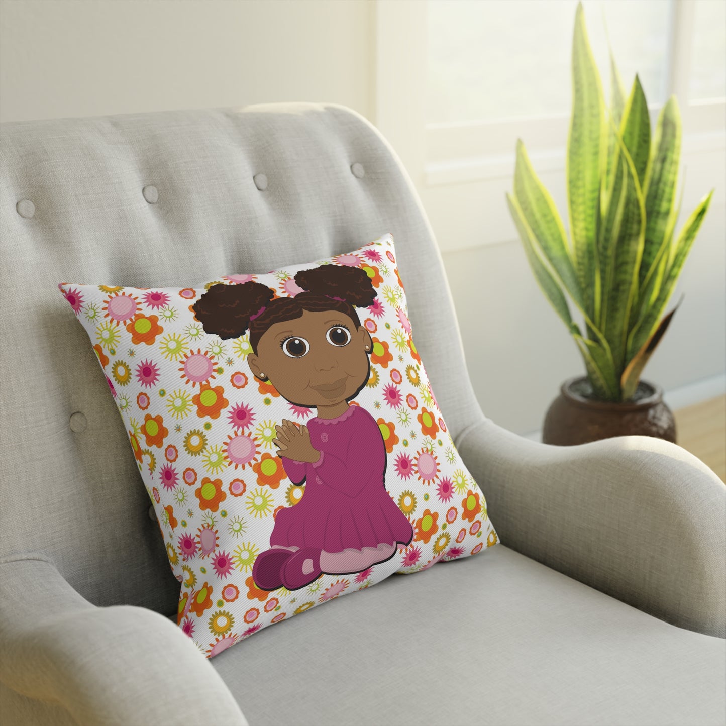 Black Girl Afro Puffs Square Cushion