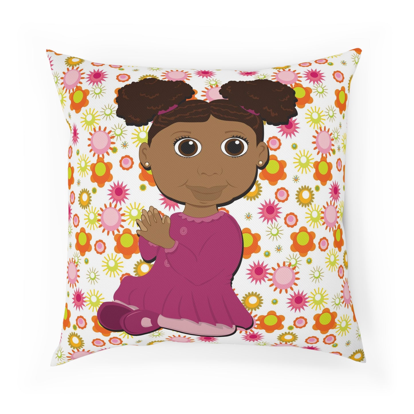 Black Girl Afro Puffs Square Cushion