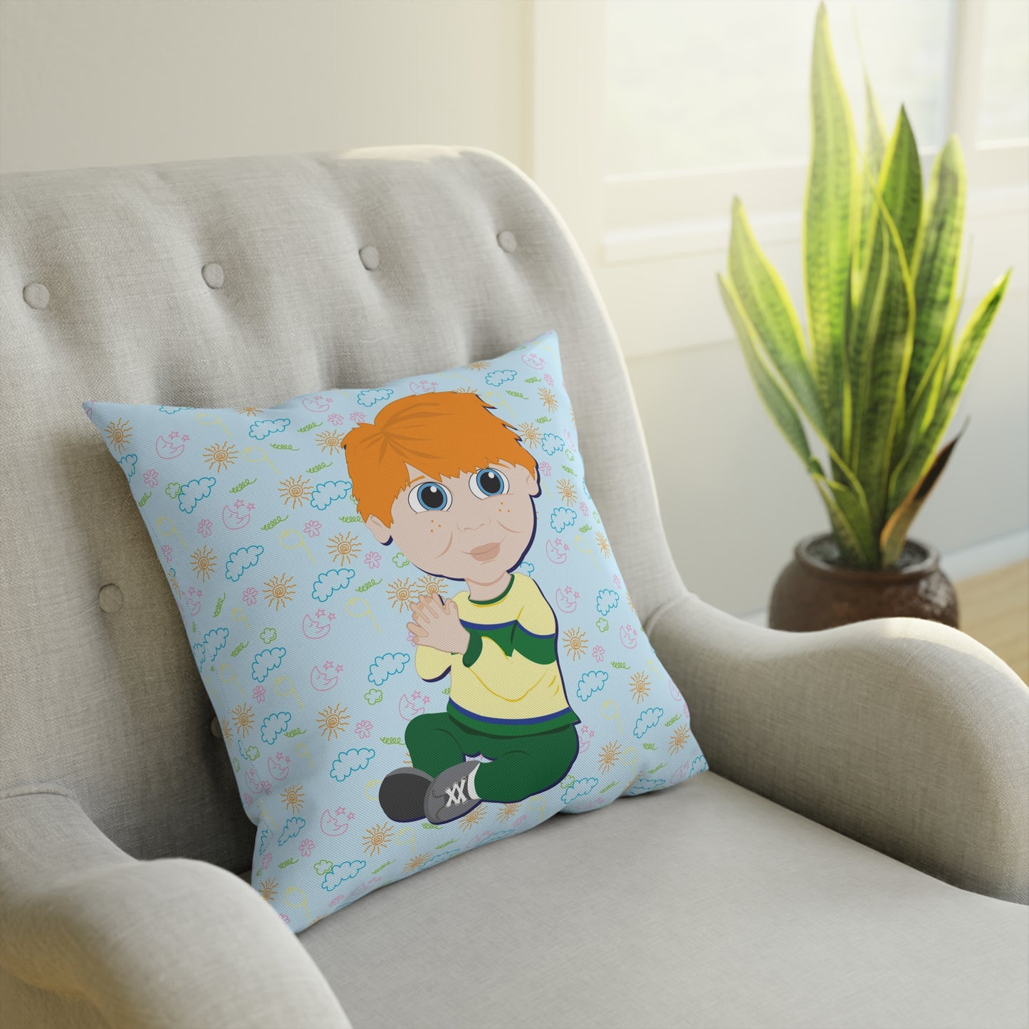 Red Hair Boy Square Cushion