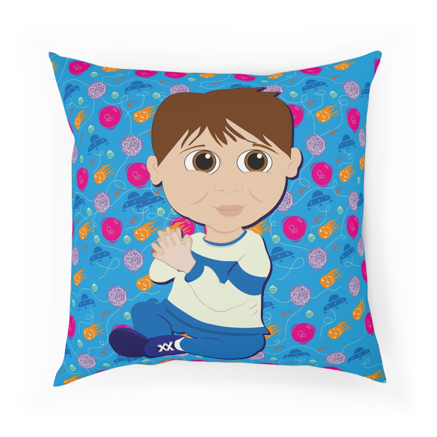 Dark Hair Boy Square Cushion