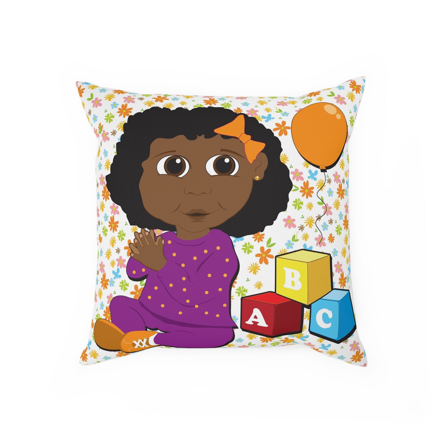 Black Girl with Orange Balloon Square Pillow