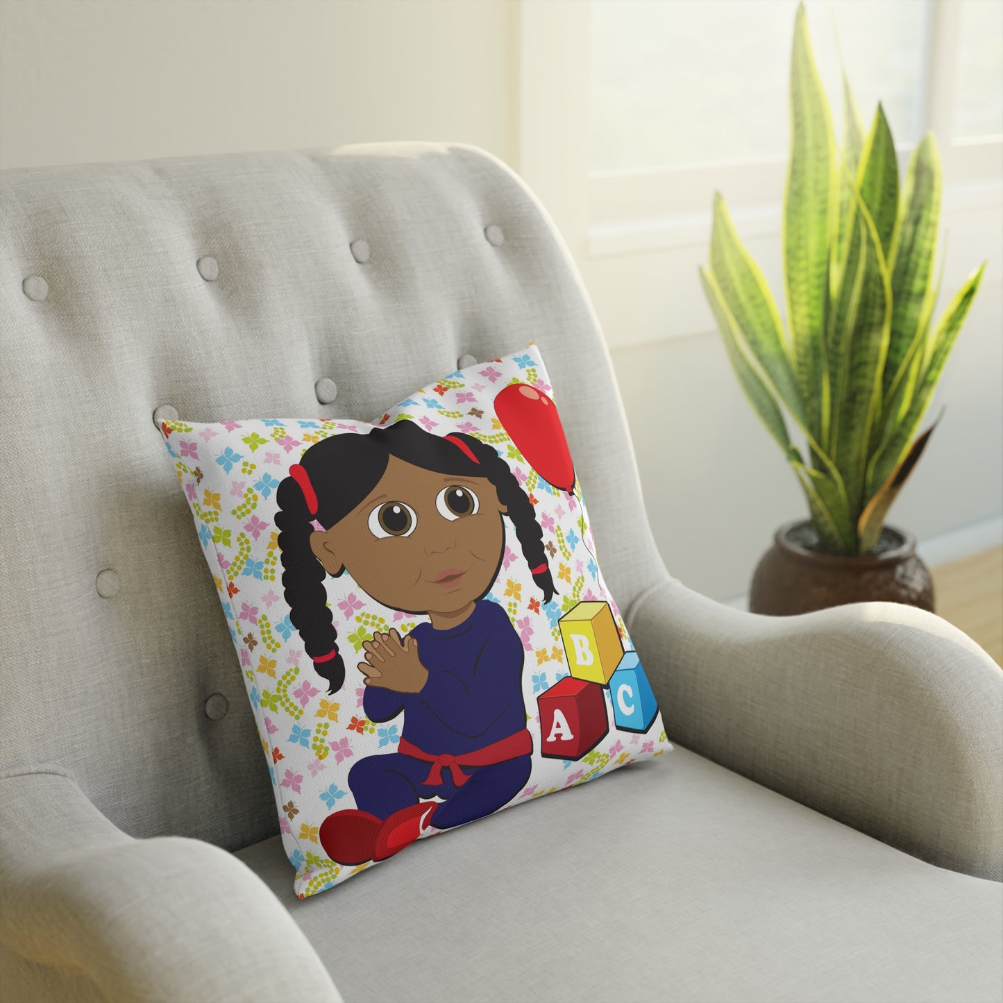 Ponytail Black Girl Square Cushion