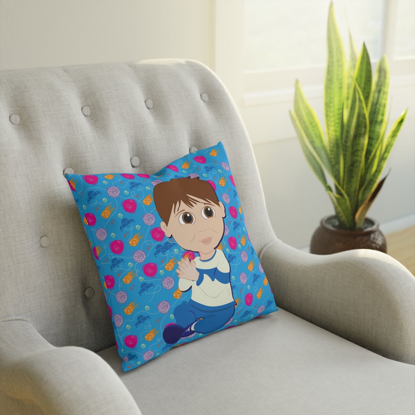 Dark Hair Boy Square Cushion