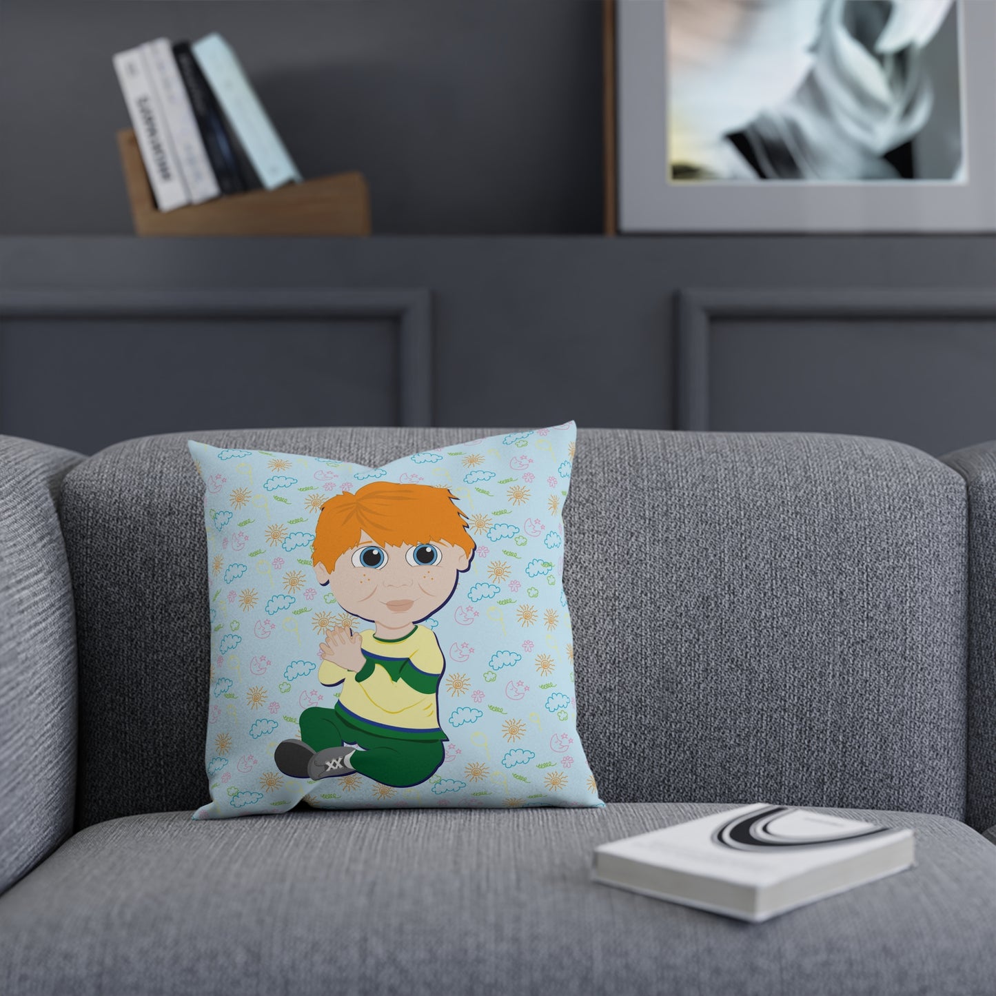 Red Hair Boy Square Cushion