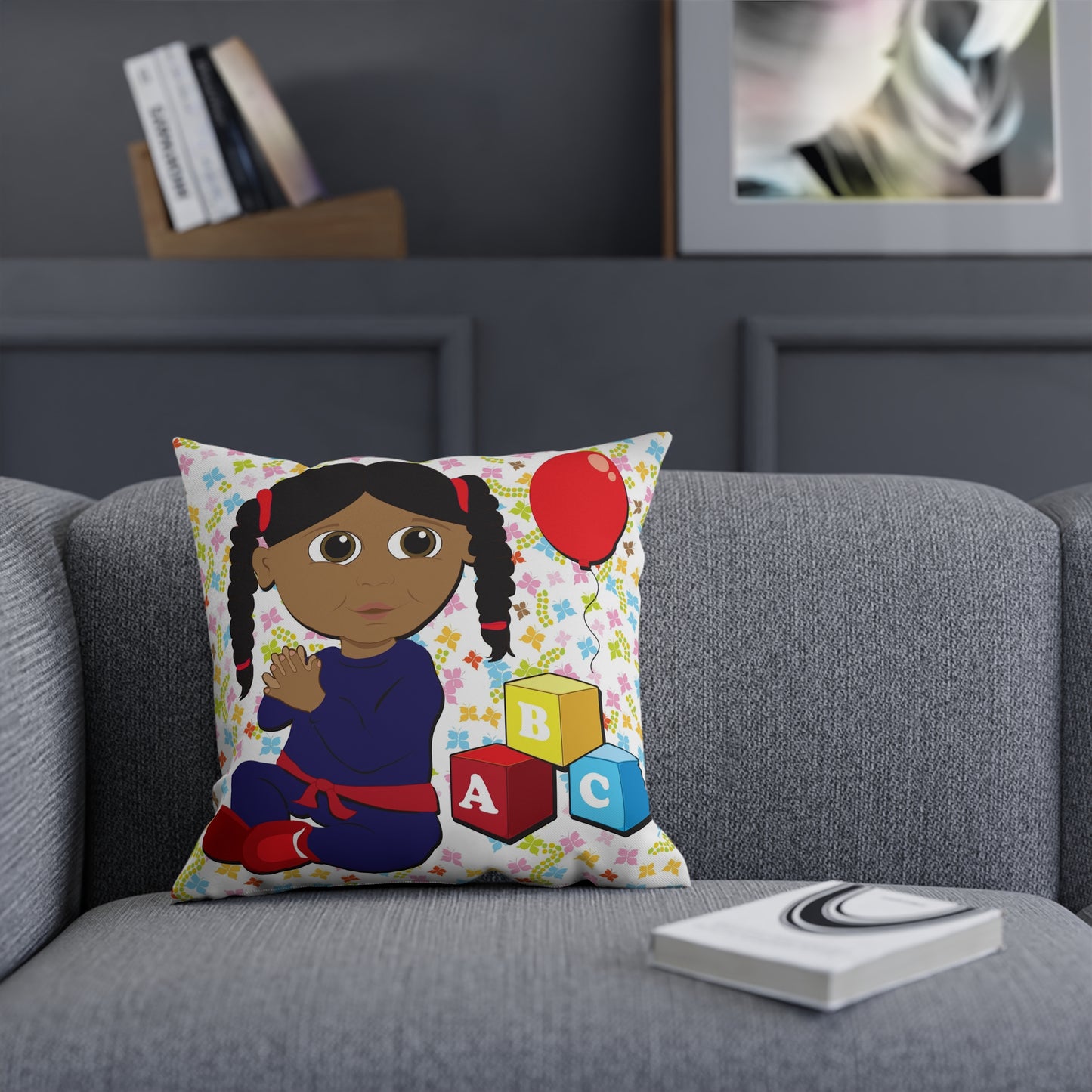 Ponytail Black Girl Square Cushion